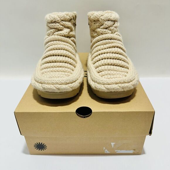 UGG Classic Mini Women's US 6 Ankle Boots Beige Chunky Knit Side Zip NIB $180 - Picture 6 of 14